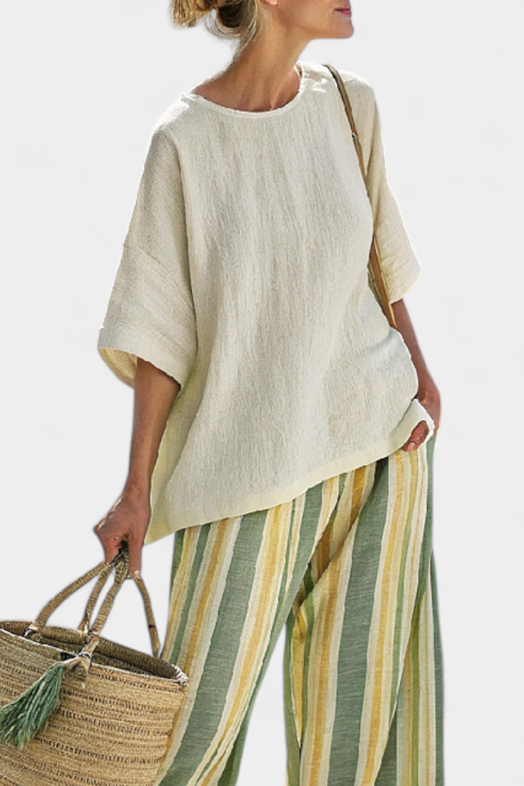 Ellowyn | Sophisticated Top & Striped Linen Pants