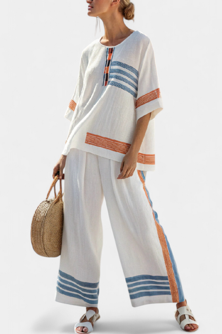 Marcellin | Sophisticated Blue-Orange Striped Top & Pants